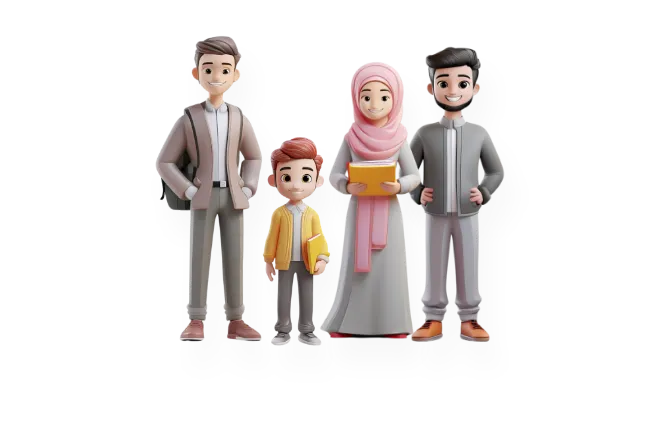 Famille musulmane heureuse apprenant ensemble le Coran et la langue arabe